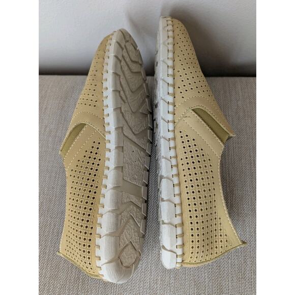 Yellow - Slip On Shoes for Women | Charix OTBT Womens Universe Shoe Size 10 Yellow Leather Perforated Slip On Flat Loafer